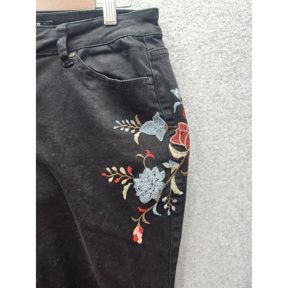 Earl Jeans Black Skinny Ankle Embroidered Floral Pants Womens Size 12 Cotton/Spa - Picture 2 of 9